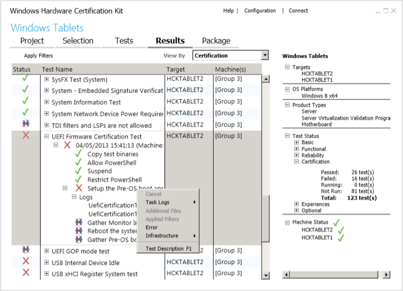 HCK 2.1 Studio Results Tab