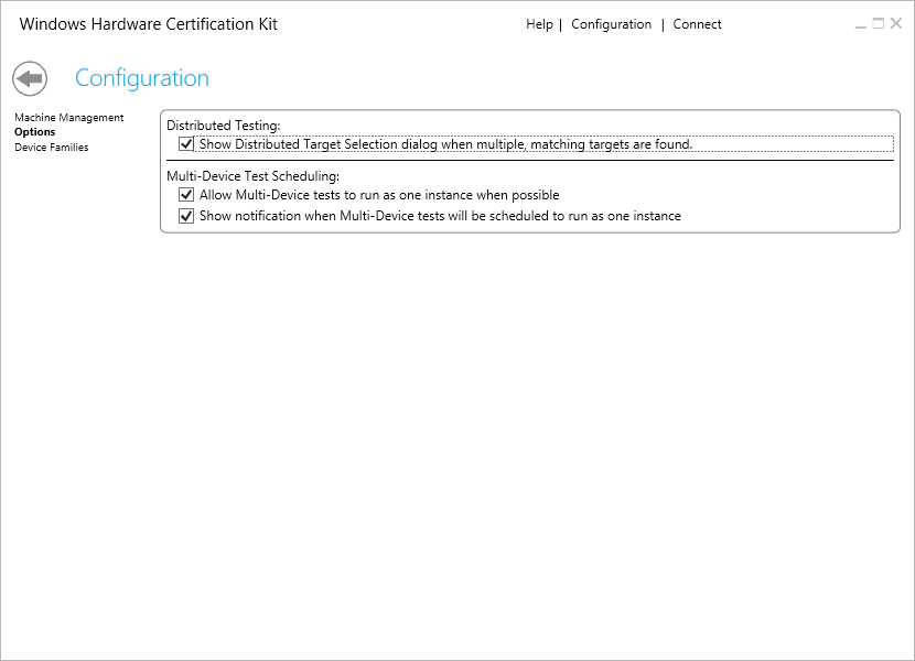 HCK Configuration Options