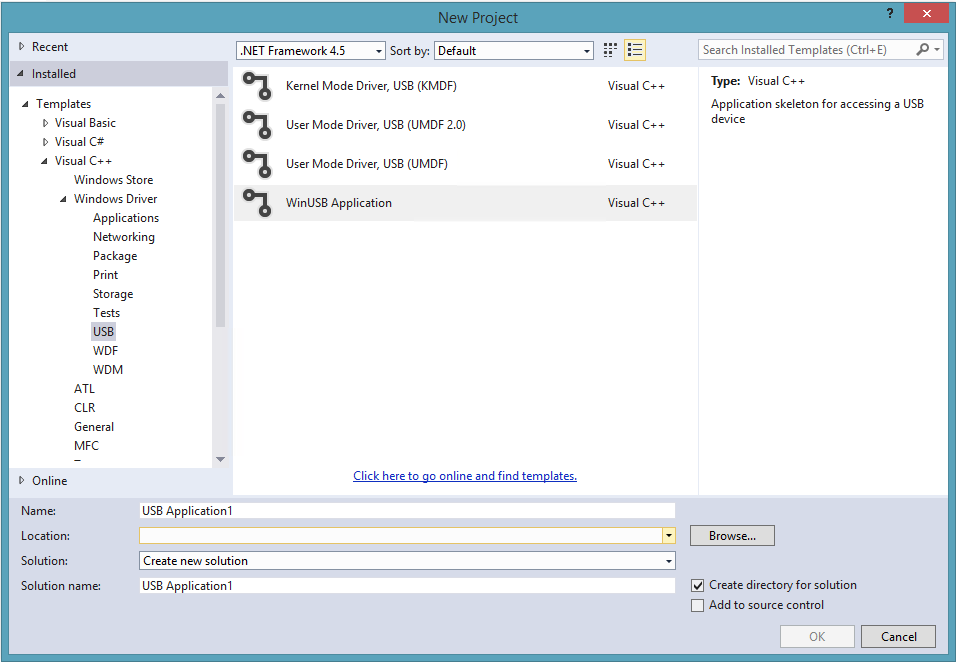 WinUSB template in Visual Studio