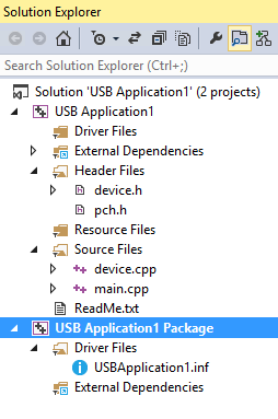 WinUSB template solution explorer