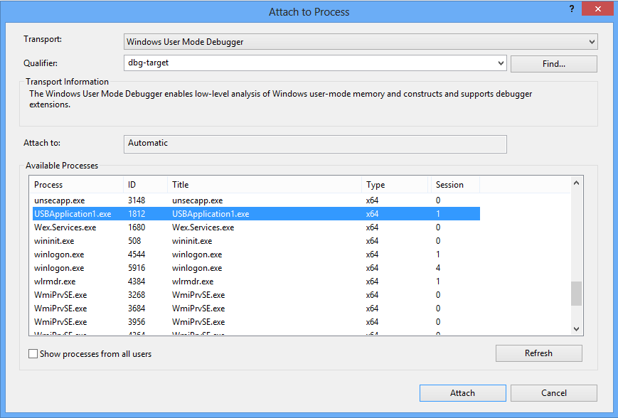 Winusb template debug setting