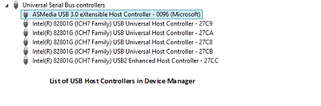 USB Host Controllers in Device Manager